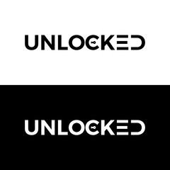 Unlocked Typography Word Letter Logo Design Vector Template. Unlocked Word Logo For Business Typography Design