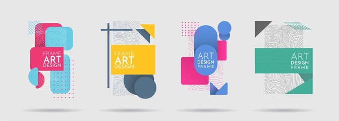 Vector illustration. Modern Art graphic. Minimalist geometric frame stylish. Halftone color. Flat shape. 80s, 90s retro elements for design invitations, gift card, flyers, banners, posters, brochures