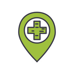 Obraz premium location pin with medical cross icon, flat style