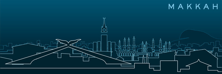 Naklejka premium Mecca Multiple Lines Skyline and Landmarks