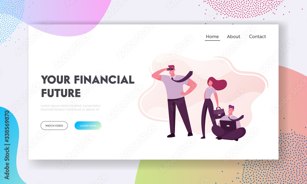 Wall mural Office Employees Workflow Landing Page Template. Business People Joyful Managers Perfect Team Working Cooperation. Characters, Creative Perfect Teamworking Group Together. Cartoon Vector Illustration