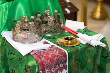 Fototapeta premium Crowns for a wedding in the Christian Orthodox Church