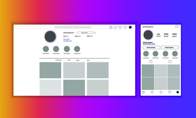 Social network interface template. Responsive account template. Mobile app and desctop.