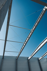 Industrial construction on site of new warehouse factory buildings.
Concrete beams, girders