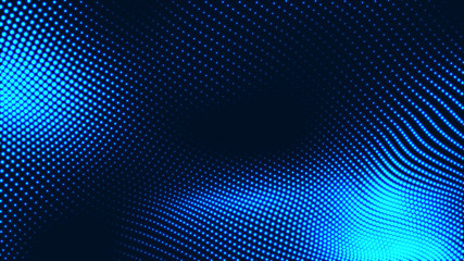 Dot white blue wave light screen gradient texture background. Abstract  technology big data digital background. 3d rendering.