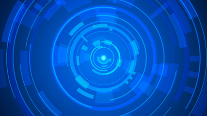Circle blue neon light technology Hi-tech dark background. Abstract graphic digital future concept design.