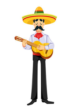 Mexican man in sombrero playing the guitar