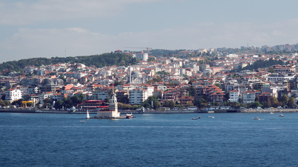 Fototapeta na wymiar View from the Bosphorus to the Maiden tower.