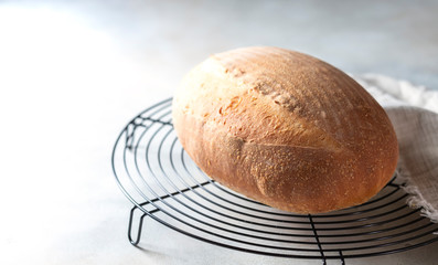 Sourdough bread. Freshly baked organic wheat bread.