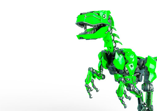 dino raptor robot is running close up