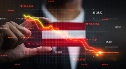 Graph Falling Down in Front Of Austria Flag. Crisis Concept © natanaelginting