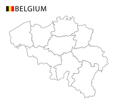 Belgium map, black and white detailed outline regions of the country.