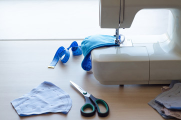 Coronavirus concept.&nbsp;Tools and materials for sewing a protective mask at home. soft focus
