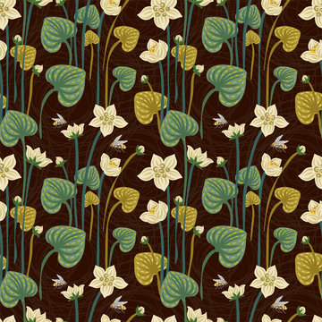 Vintage seamless pattern with Grass of Parnassus flowers. Vector luxury background
