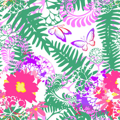 The seamless background is beautiful graphic flowers. Vector illustration
