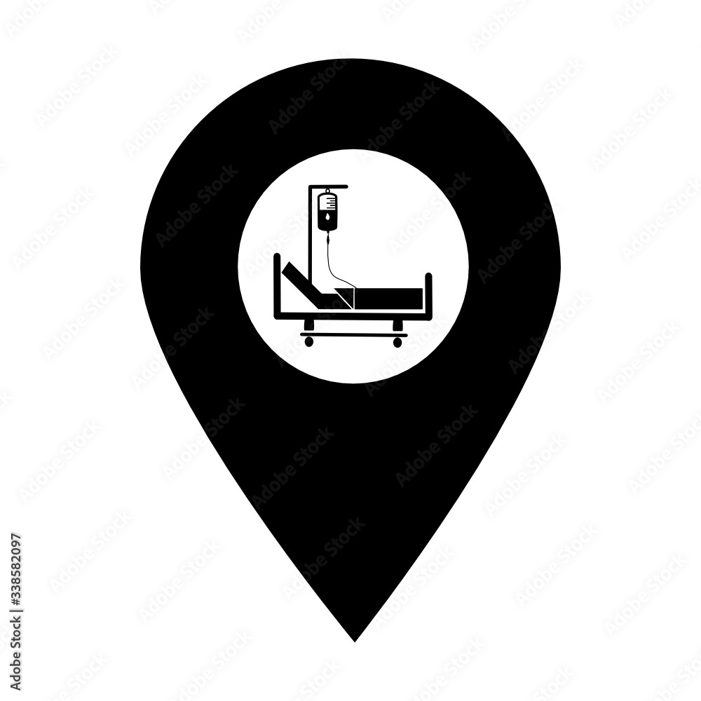 Aufkleber hospital bed, wheel stretcher store location map pin pointer icon. element of map point for mobile c