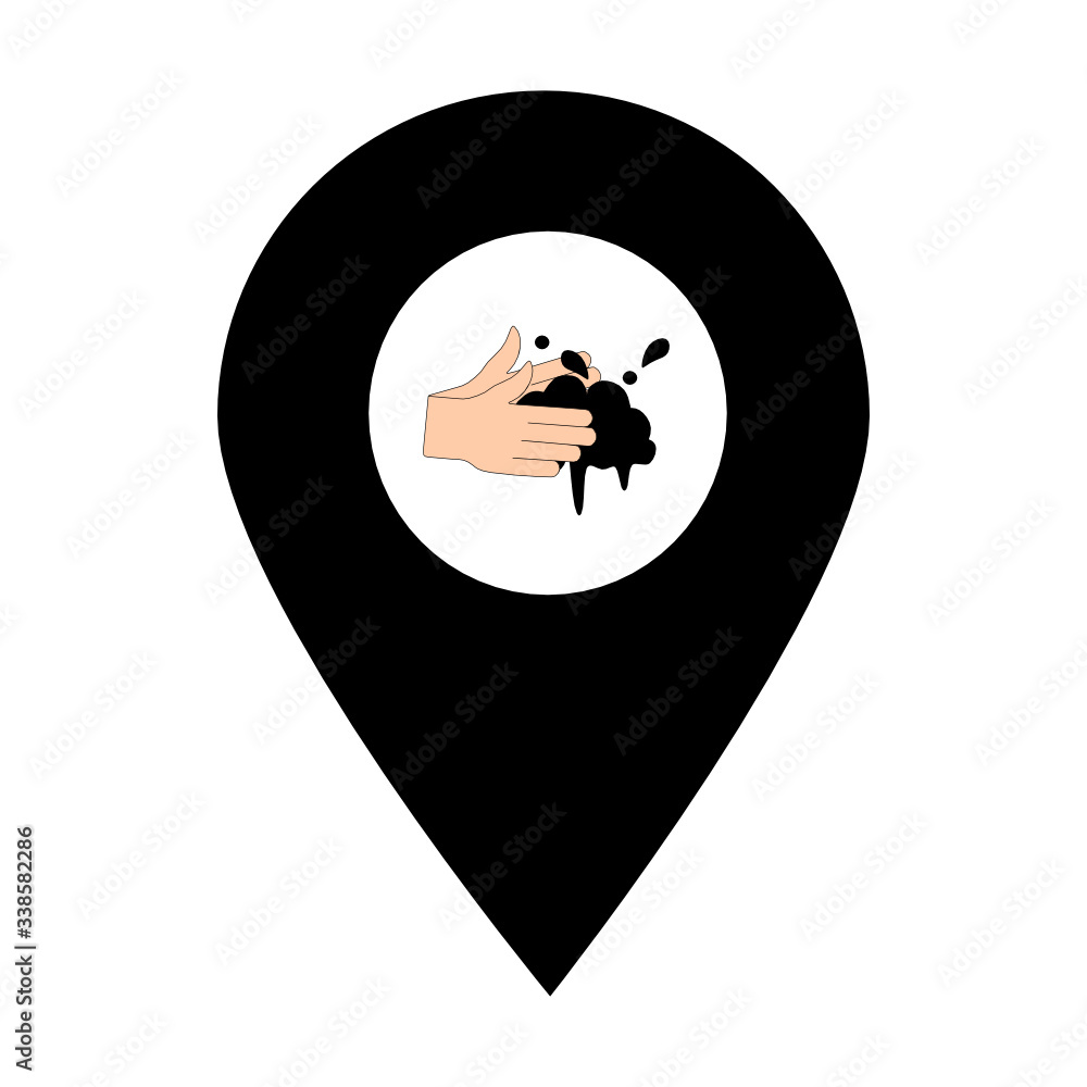 Poster washing hands location map pin pointer icon. element of map point for mobile concept and web apps. i