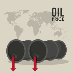 oil price infographic with barrels and earth planet