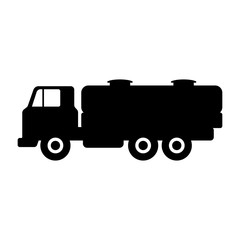 Fuel truck icon. Black silhouette. Side view. Vector graphic illustration. Isolated object on a white background. Isolate.