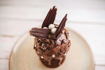 Traditional ukrainian and russian Easter dessert. Orthodox paskha, kulich cakes on table