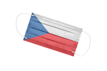 Medical face mask with Czech flag isolated on a white background. Czech pandemic concept. attribute...