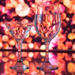 Wine glass reflection with colorful pattern and Bokeh reflection