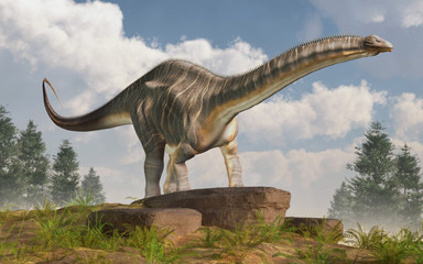 Apatosaurus was a sauropod dinosaur. A herbivore, it lived in during the Late Jurassic Period in what is now North America. On a white background. 3D Rendering