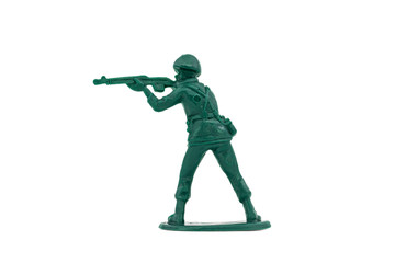 Green toy soldiers on white background. Soldier three on six models. (3/6) Picture five on sixteen viewing angles. (05/16)