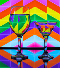 glass of wine with color pattern