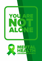 Mental Health Awareness Month in May. Annual campaign in United States. Raising awareness of mental health. Control and protection. Prevention campaign. Medical health care design. Vector illustration