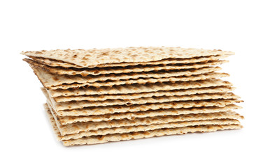 Passover matzos isolated on white. Pesach celebration