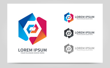 Abstract colorful digital technology symbol logo design.