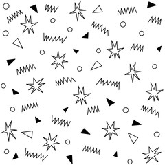 Seamless minimalistic abstract vector pattern with geometric figures, line, zigzag and stars. For textile, cloth, socks, cards, social network, design