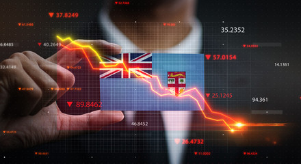Graph Falling Down in Front Of Fiji Flag. Crisis Concept © natanaelginting
