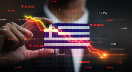 Graph Falling Down in Front Of Greece Flag. Crisis Concept © natanaelginting