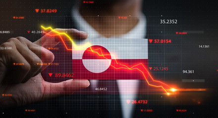 Graph Falling Down in Front Of Greenland Flag. Crisis Concept © natanaelginting