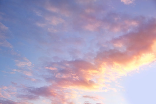 beautiful lilac sunset on blue evening sky, landscape natural