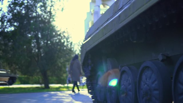 Tank monument in military park, old ussr artillery, red army