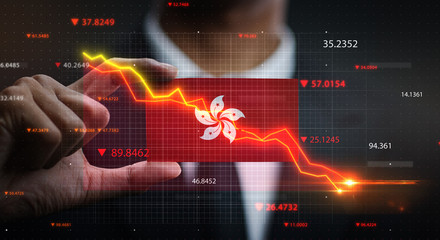 Graph Falling Down in Front Of Hong Kong Flag. Crisis Concept © natanaelginting