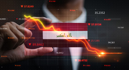 Graph Falling Down in Front Of Iraq Flag. Crisis Concept © natanaelginting