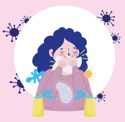 woman avoid cover mouth with paper cartoon, covid 19 coronavirus pandemic prevention