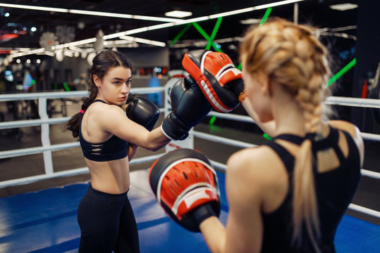 Two Women Boxing In The Ring, Box Training