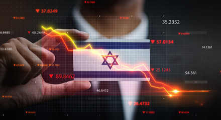 Graph Falling Down in Front Of Israel Flag. Crisis Concept © natanaelginting