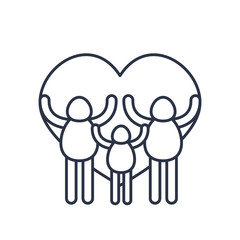 charity donations concept, heart with pictogram family icon, line style
