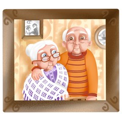Happy family in frame. Grandparents posing for a photograph. digital illustration.