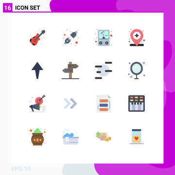 Universal Icon Symbols Group of 16 Modern Flat Colors of love, direction, voltmeter, up, medical