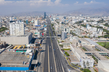 Fototapeta na wymiar Lockdown in Lima, Peru. Main avenues, express way and empty streets during coronavirus emergency 