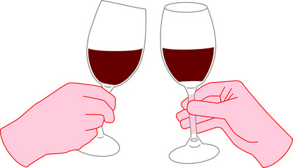 Hands holding the glasses of wine and toasting