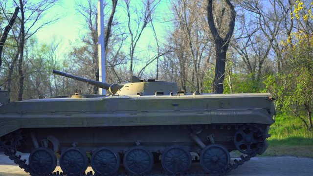 Ussr ukrainian tank monument in military park, old ussr artillery, red army