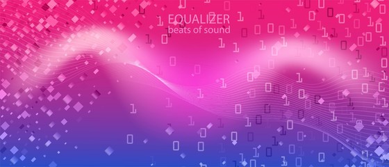 Big Data Stream Vector Wallpaper. Blue Pink Purple Background. Matrix Flying Binary Code. Neon Tech Grunge Minimal Layout. 